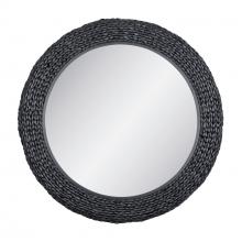  457MI40MBB - Athena 40-in Round Wall Mirror - Matte Black/Black Seagrass