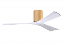  IR3H-LM-MWH-52 - Irene-3H three-blade flush mount paddle fan in Brushed Brass finish with 52” Matte White tone bl