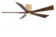  IR5HLK-LM-WA-60 - IR5HLK five-blade flush mount paddle fan in Light Maple finish with 60” solid Walnut  blades and