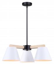  ICH1124A03BWW - Harlyn 3 Lt Matte Black, Matte White, and Wood Modern Chandelier for Dining Rooms and Living Rooms