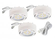  3580LED-PL3WHT-C - 3-Light White LED Puck Kit: 3 x 8 LED, 3000K, 960 Lumens, 12W, Linkable, includes cords & hardware