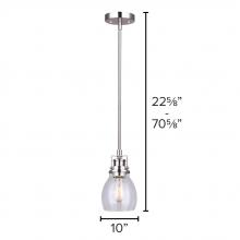  IPL705A01BN - CARSON, IPL705A01BN -G-, 1 Lt Rod Pendant, Seeded Glass, 100W Type A, 5inch W x 11 - 59inch H