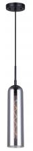  IPL740B01BK - Eloise 60-Watt 1 Light Matte Black Industrial Pendant with Smoked Glass Shade