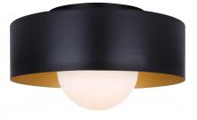  IFM1150A13BK - DAYLON 12.625 in. 1-Lt 60-Watt Contemporary Black Flush Mount with Matte Black with Gold Metal Shade